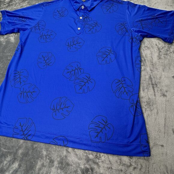 FootJoy FJ Sz XXL Blue Performance Golf Polo Shirt Men’s Tropical Monstera Leaf - Picture 3 of 11